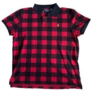 Polo Ralph Lauren Buffalo Check Pique Polo Shirt Red Black Slim Fit Men’s XL